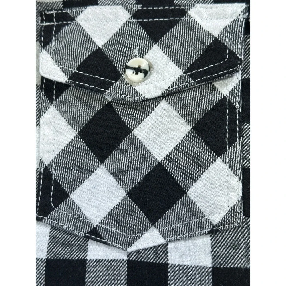 MONUMENT Mens Flannel Shirt Hooded Buffalo Plaid Black/White Lg‎ Cozy Streetwear
